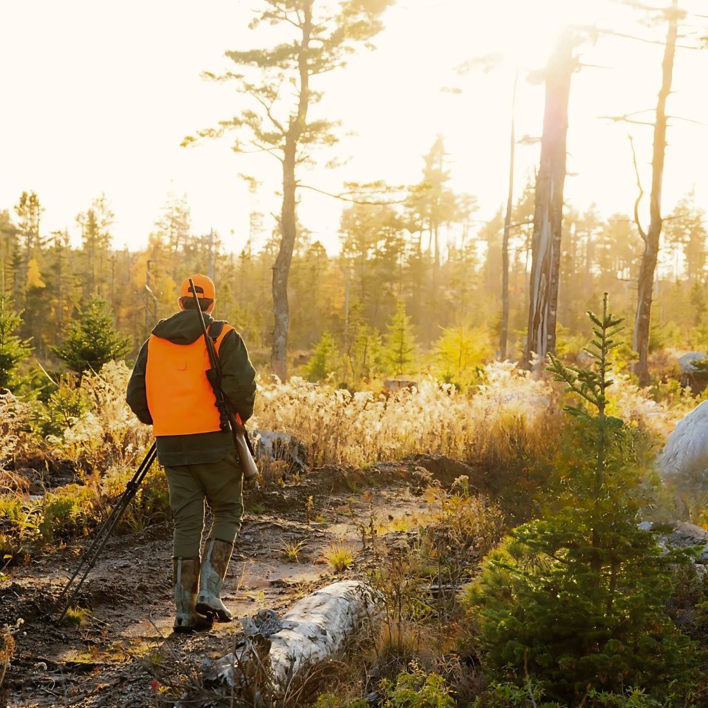 Un chasseur qui marche en forêt