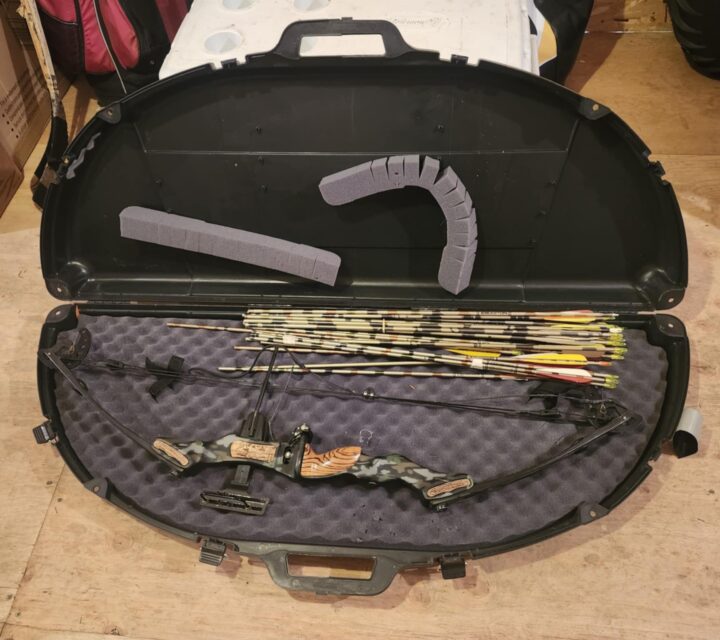 Arc a cam avec flèche et pointe de chasse et pratique + etui rigide + carquois le tout sur la photo