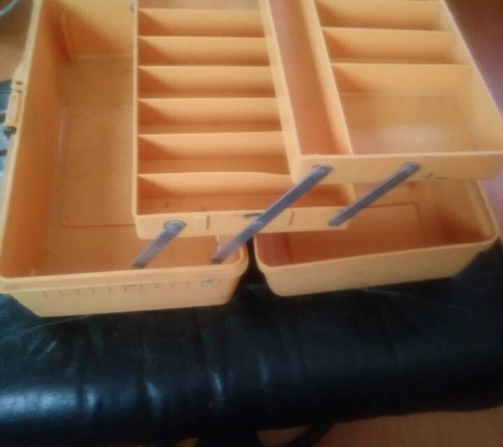 vintage coffre de pêche woodsrteam 2 plateaux amovibles 13x6 pouce