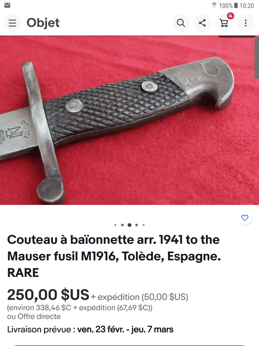 Baïonnette Espagne Mauser