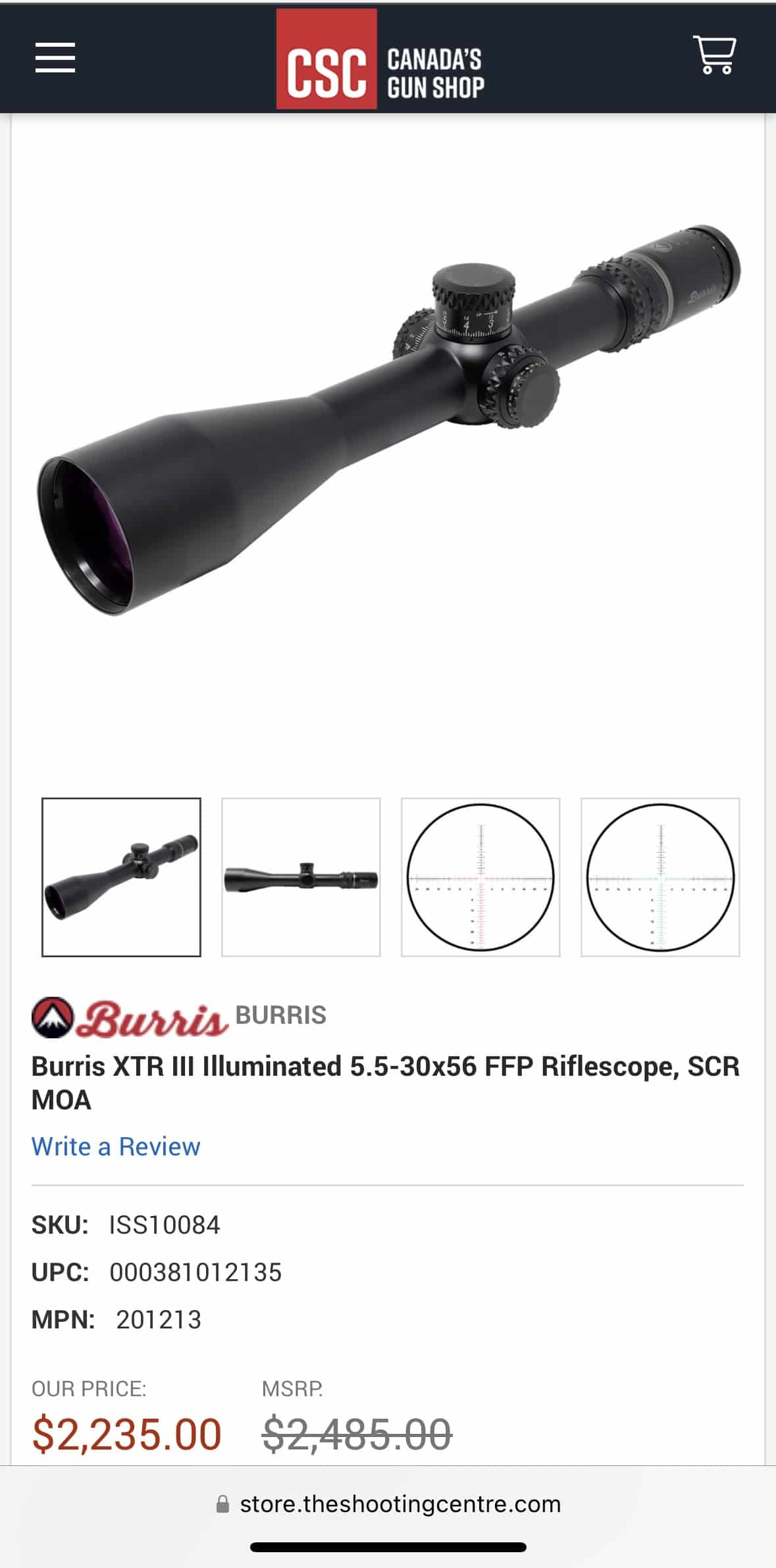 Télescope Burris XTR lll 5.5-30x56mm