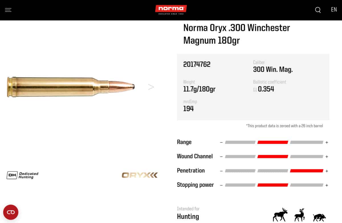 3 boites Norma Oryx 300 win mag