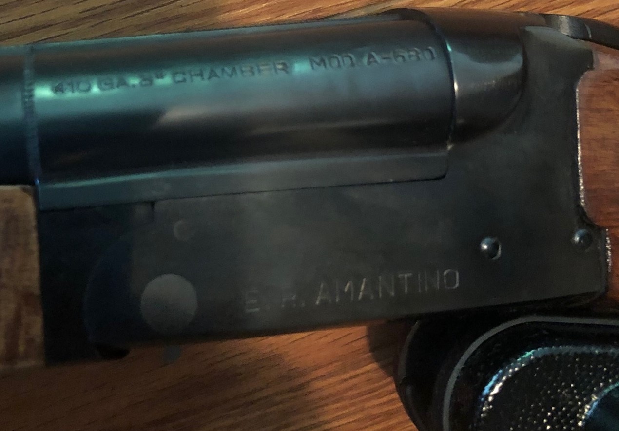 E.R. Amantino model A-680, 410Ga 3″ two shot hinge break