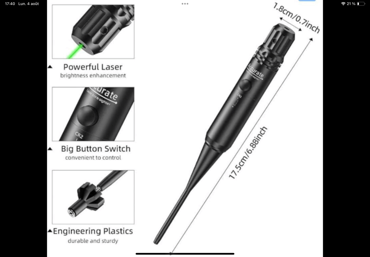 Outil d’alignement laser pour calibre .17 à 12GA