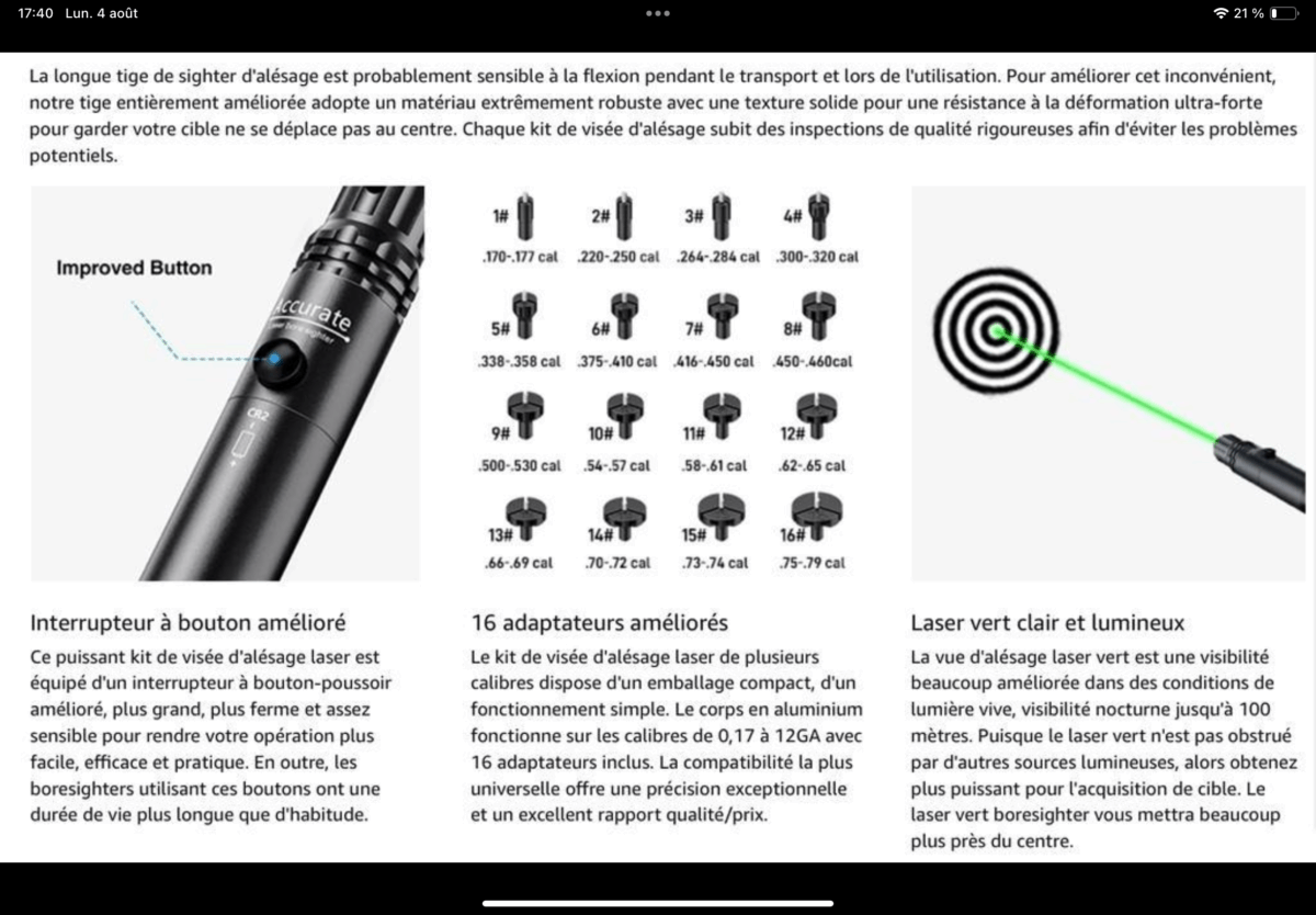 Outil d’alignement laser pour calibre .17 à 12GA