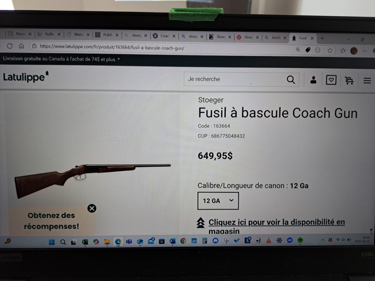Fusil canons juxtaposés Stoeger calibre 12