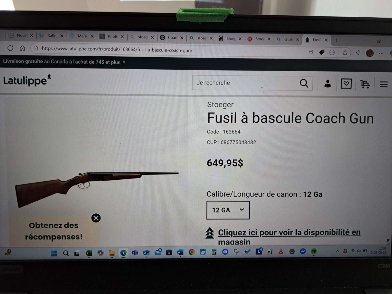Fusil canons juxtaposés Stoeger calibre 12