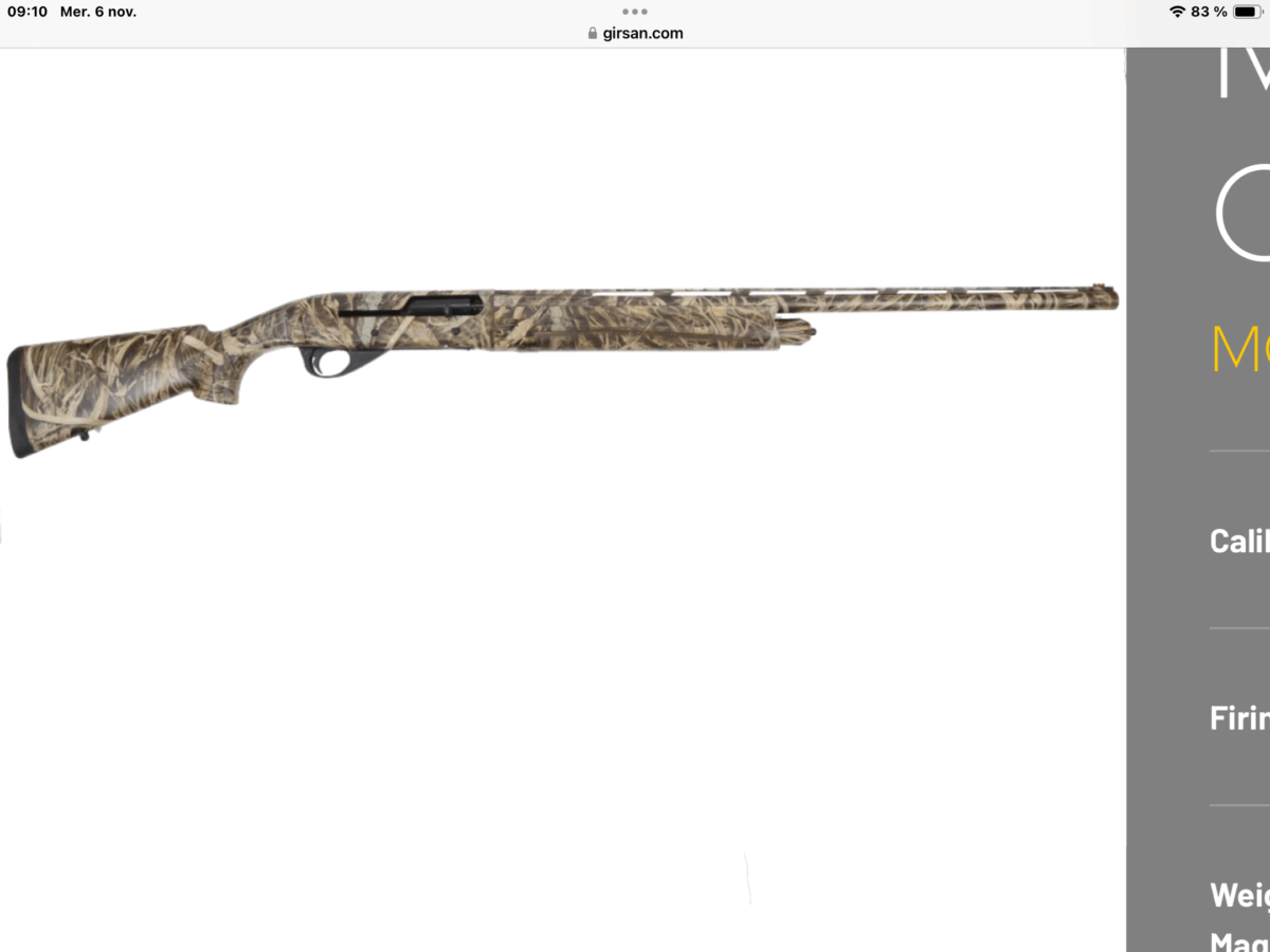 Fusil Girsan cal. 12, semi-automatique, 3 1/2 pouces.
